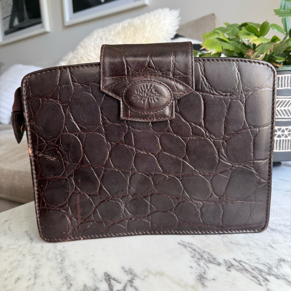 Mulberry Brown Croc-Embossed Leather Clutch – Vintage Mulberry England